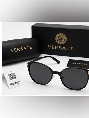 Versace Polarized Black Sunglasses Medusa Gold Authentic w/ Case Italy